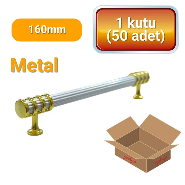 50 Adet Halka Boru Çizgili Altın Beyaz Metal Mobilya Kulpu 160mm ürün görseli 1