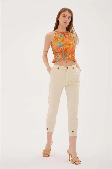 FASHION FRIENDS KADIN PAÇASI DÜĞME DETAYLI PANTOLON 23Y-PNT0312K1 ürün görseli 1