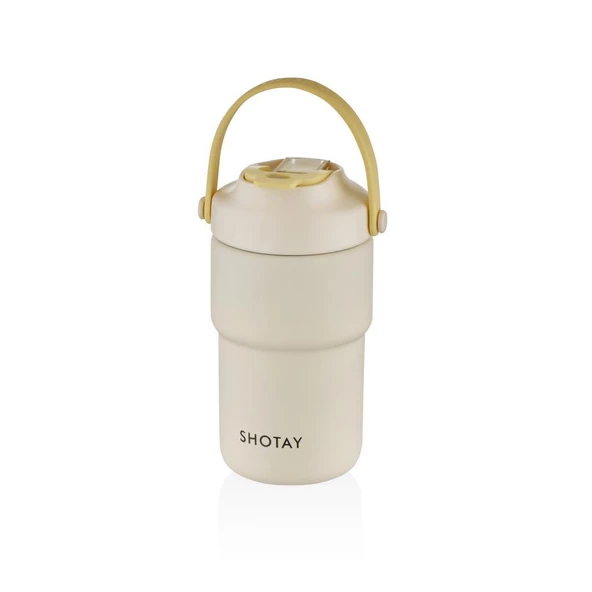 Shotay Askılı Mug Çelik Bardak 450Ml Krem ürün görseli 1