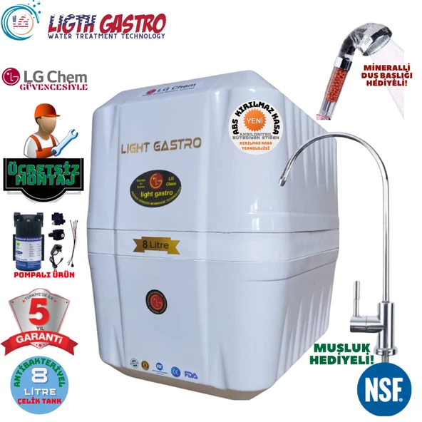 LİGHT GASTRO  BEYAZ POMPALI  MONTAJ DAHİL 8 LİTRE 5 FİLTRE 10 AŞAMA SU ARITMA CİHAZI ürün görseli 1