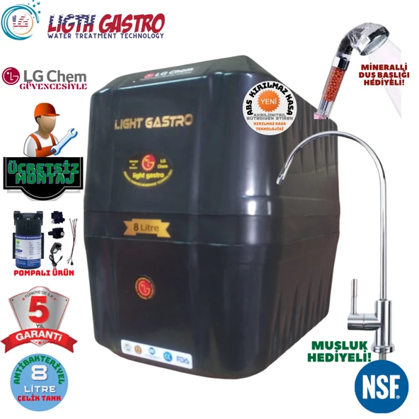 LİGHT GASTRO SİYAH POMPALI MONTAJ DAHİL 8 LİTRE 5 FİLTRE 10 AŞAMA SU ARITMA CİHAZI ürün görseli 1