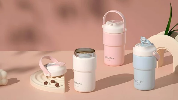 Shotay Askılı Mug Çelik Bardak 450Ml Pastel Mavi - Resim 10