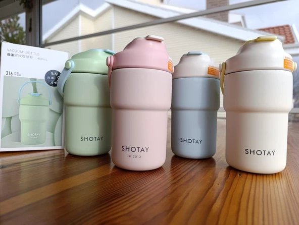Shotay Askılı Mug Çelik Bardak 450Ml Pastel Mavi - Resim 4
