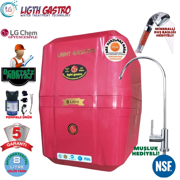 LİGHT GASTRO KIRMIZI POMPALI MONTAJ DAHİL 8 LİTRE 5 FİLTRE 10 AŞAMA SU ARITMA CİHAZI ürün görseli 1