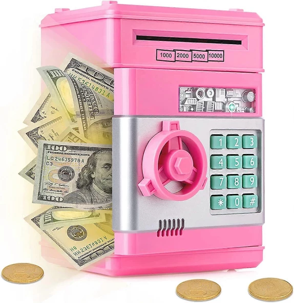 Mini Atm Çocuklar için Para Kutusu Güvenli Kumbara Elektronik Para Kasası Nakit Paralar ürün görseli 1