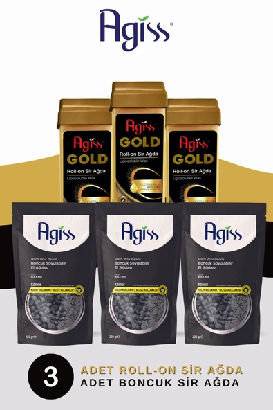 Tüm Ciltler İçin Gold Roll-On Ağda ve Kömür Boncuk Ağda Seti - 3’lü Roll-On + 3’lü Boncuk Sir Ağda ürün görseli 1