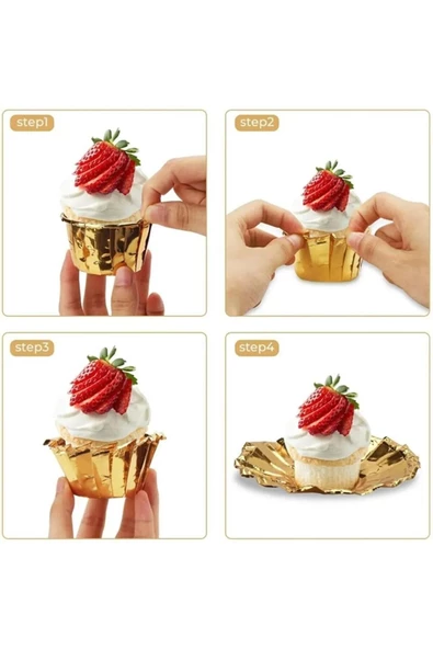 YASİMA Gold AltınSarı Parlak Metalize 12'li Fırına Girebilen Muffin Cupcake Kek Kalıbı Kabı Kapsülü ürün görseli 1