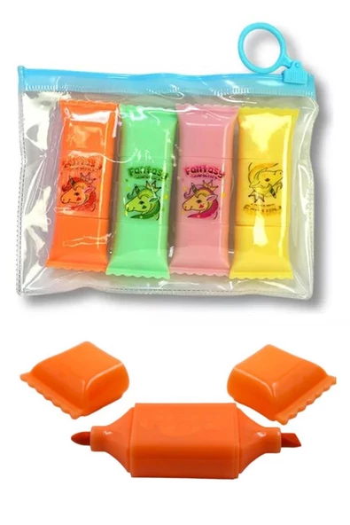 Şeker Şekilli 4 Renk Fosforlu Kalem 1 Paket Çift Uçlu Çantalı 4 lü Fosforlu Kalem İşaretleme Kalemi Sweet Candy ürün görseli 1
