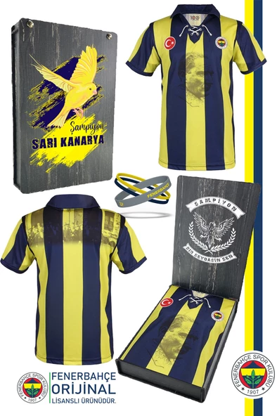 Fenerbahçe Orijinal Lisanslı 100. Yıl Forma Spor Bileklik Set Hediyelik Ahşap Kutulu ürün görseli 1