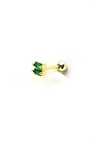 Yeşil Zirkon Taşlı 925Ayar Gümüş Üzerine Altın Kaplama Tragus Kıkırdak Piercing ürün görseli 1