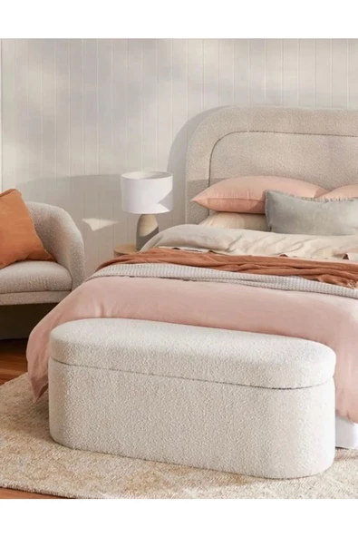 CARBONE DESİN  Bench, Teddy, Beyaz Yumuşak Puf ,bench makyaj pufu . TEDDY SANDIKLI BENCH ürün görseli 1