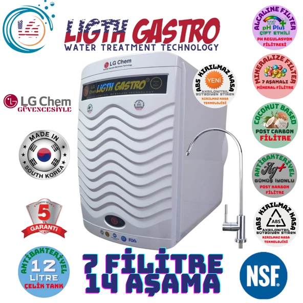 LİGHT GASTRO PLUS BEYAZ  12 LİTRE 7 FİLTRE 14 AŞAMA SU ARITMA CİHAZI ürün görseli 1