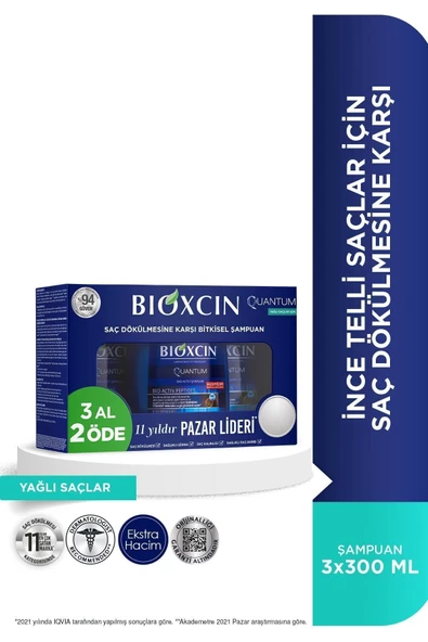 Bioxcin Quantum Şampuan 3 Al 2 Öde Yağlı Saçlar Için 3x300 Ml - Ince Telli Saçlar Için Dökülme Şampuanı ürün görseli 1