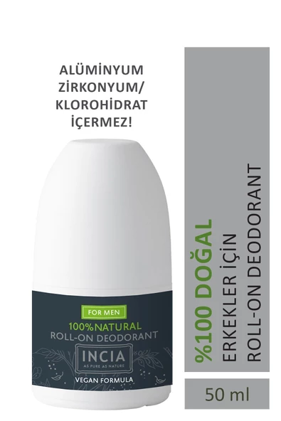 Incia %100 Doğal Roll-on Deodorant Erkeler Için Ter Kokusu Önleyici Lekesiz 50ml ürün görseli 1