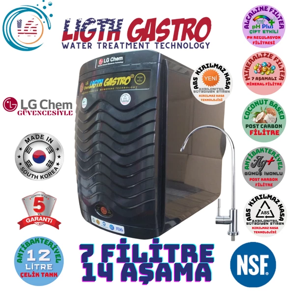 LİGHT GASTRO PLUS SİYAH 12 LİTRE 7 FİLTRE 14 AŞAMA SU ARITMA CİHAZI ürün görseli 1