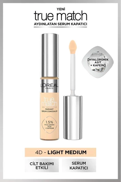 LOREAL PARİS TRUE MATCH AYDINLATAN SERUM KAPATICI - 4D LİGHT MEDİUM 11 ML ürün görseli 1