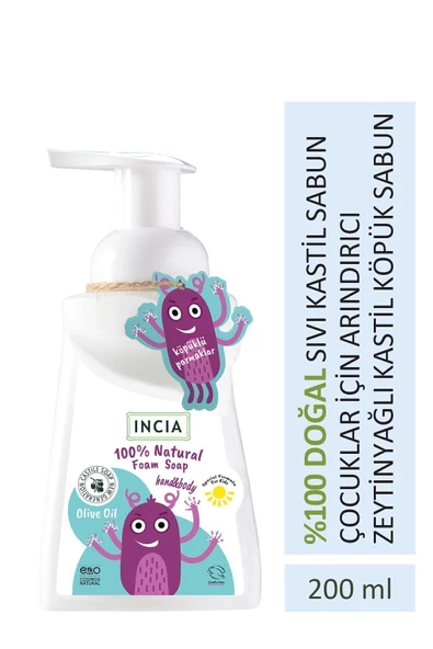 Incia %100 Doğal Köpük Kastil Sabunu-çocuklar Için Zeytinyağlı 10 Bitkisel Değerli Yağ Vegan 200 ml ürün görseli 1