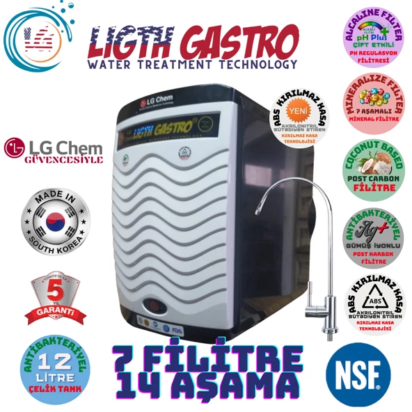 LİGHT GASTRO PLUS BEYAZ  SİYAH 12 LİTRE 7 FİLTRE 14 AŞAMA SU ARITMA CİHAZI ürün görseli 1
