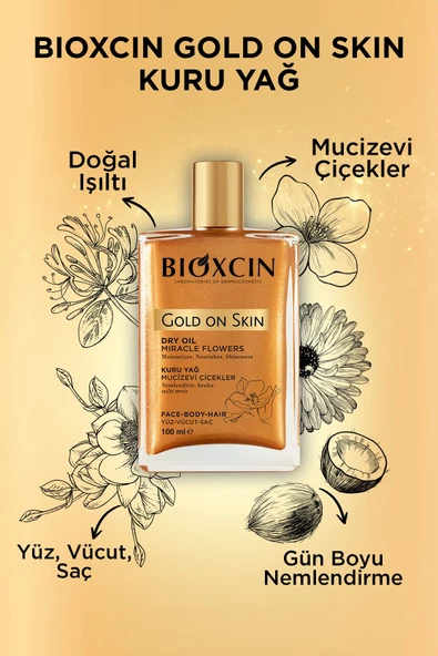 Bioxcin Gold on Skin Altın Parıltılı Kuru Yağ 100 ml - Dry Oil Saç Yüz Vücut,  Monoi, Doğal İçerik ürün görseli 1