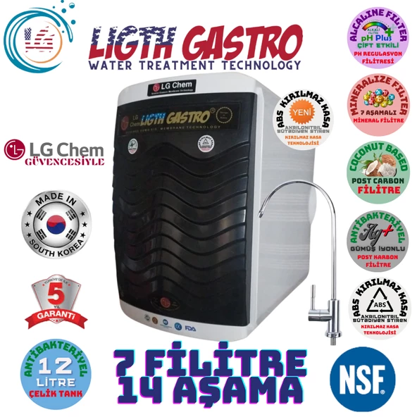 LİGHT GASTRO PLUS SİYAH BEYAZ 12 LİTRE 7 FİLTRE 14 AŞAMA SU ARITMA CİHAZI ürün görseli 1