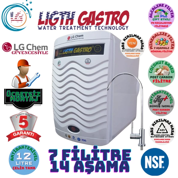 LİGHT GASTRO PLUS BEYAZ MONTAJ DAHİL 12 LİTRE 7 FİLTRE 14 AŞAMA SU ARITMA CİHAZI ürün görseli 1