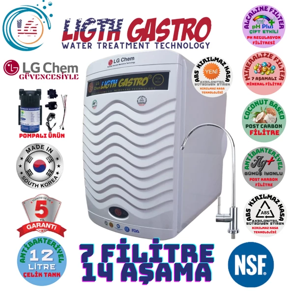 LİGHT GASTRO PLUS BEYAZ POMPALI 12 LİTRE 7 FİLTRE 14 AŞAMA SU ARITMA CİHAZI ürün görseli 1