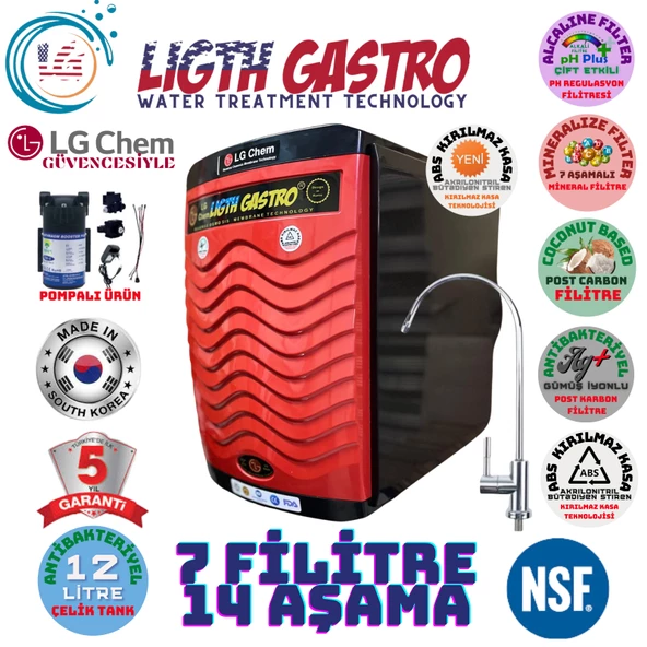 LİGHT GASTRO PLUS KIRMIZI SİYAH POMPALI 12 LİTRE 7 FİLTRE 14 AŞAMA SU ARITMA CİHAZI ürün görseli 1