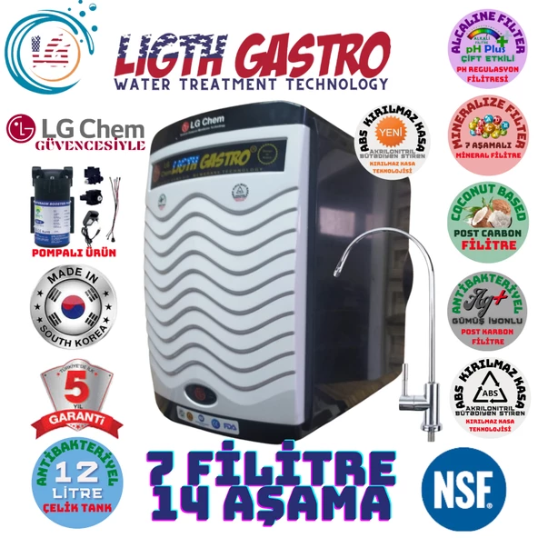 LİGHT GASTRO PLUS BEYAZ SİYAH POMPALI 12 LİTRE 7 FİLTRE 14 AŞAMA SU ARITMA CİHAZI ürün görseli 1