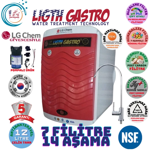 LİGHT GASTRO PLUS KIRMIZI BEYAZ POMPALI 12 LİTRE 7 FİLTRE 14 AŞAMA SU ARITMA CİHAZI ürün görseli 1