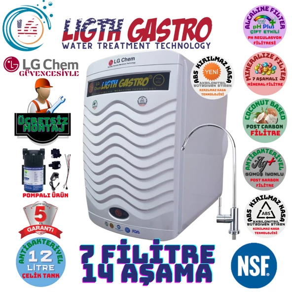 LİGHT GASTRO PLUS BEYAZ POMPALI MONTAJ DAHİL 12 LİTRE 7 FİLTRE 14 AŞAMA SU ARITMA CİHAZI ürün görseli 1