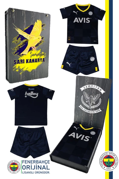 Fenerbahçe Orijinal Mini Lacivert Çocuk Forma Set Hediyelik Ahşap Kutulu ürün görseli 1