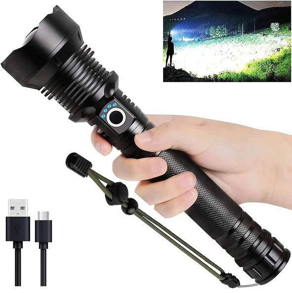 Valkyrie Şarjlı LED Ultra Güçlü El Feneri 2400mAh Zoom Darbeye Suya Dayanıklı 1. Kalite ürün görseli 1