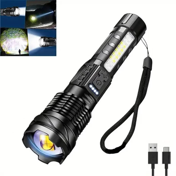 Valkyrie Şarjlı 7 Modlu Ultra Güçlü LED El Feneri Çakarlı Çok Fonksiyonlu Zoom 1500mAh ürün görseli 1