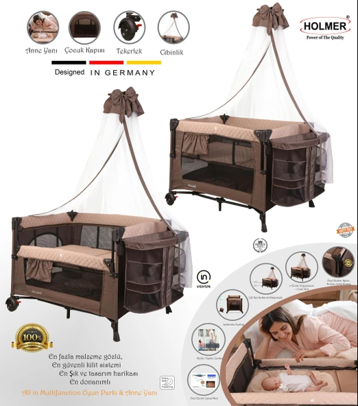 HOLMER Maxi Comfort Coolstyle (ANNE YANI-DELUXE KUMAŞ) Cibinlikli Oyun Parkı/anne Yanı 70x110cm Bej ürün görseli 1