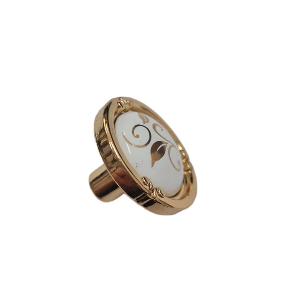 PORSELEN DÜĞME KULP METAL GOLD BEYAZ DESENLİ  / 5 ADET ürün görseli 1