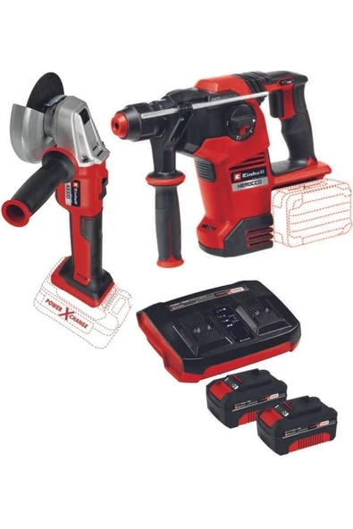 Einhell Herocco 36/28 Kırıcı Delici Axxio 18/115 Q Avuç Taşlama 2x4.0ah Twincharger Kömürsüz Set ürün görseli 1