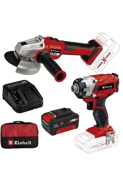 Einhell Te-cı 18/1 Li Darbeli Vidalama + Axxıo 18/115q Akülü Avuç Taşlama + 4ah Starterkit+bezçanta ürün görseli 1