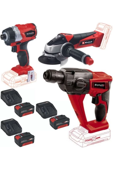Einhell Te-cı 18 Bl Vidalama Te-ag 18/115 Avuç Taşlama Te-hd 18 Matkap 3x4.0ah Akülü Set ürün görseli 1