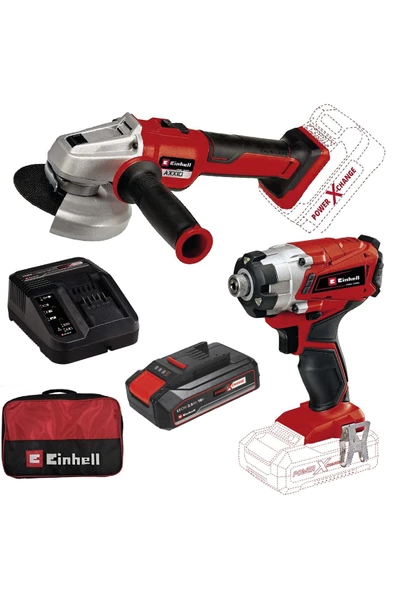 Einhell Te-cı 18/1 Li Darbelividalama + Axxıo 18/115 Q Akülü Avuçtaşlama +2,5ah Starterkit+bezçanta ürün görseli 1