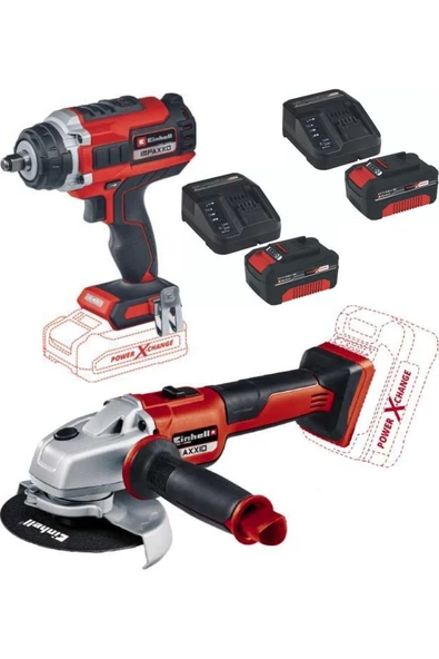 Einhell Impaxxo 18/400 Somun Sıkma Axxio 125mm Avuç Taşlama 2x4.0ah Akülü Kömürsüz Set ürün görseli 1