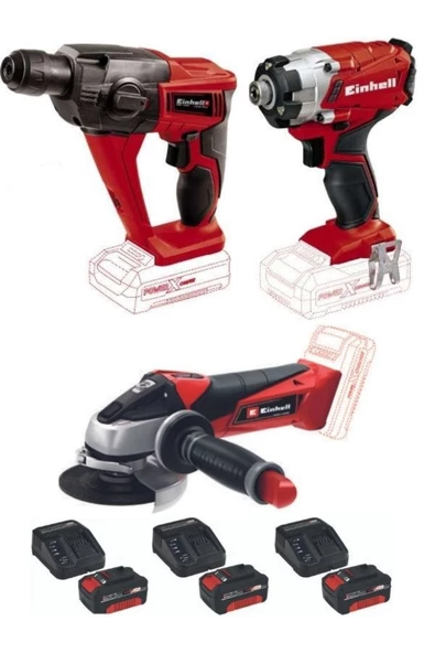 Einhell Te-hd 18 Li Matkap Vidalama Te-cı 18/1 Vidalama Te-ag 18/115 Avuç Taşlama 3x4.0ah Akülü Set ürün görseli 1