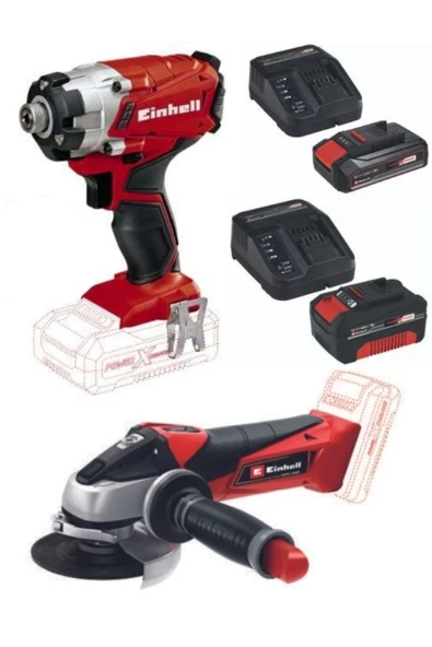 Einhell Te-ci 18/1 Akülü Vidalama - Te-ag 18/115 Akülü Avuç Taşlama 2.5-4.0 Ah Akü Şarj Ünitesi Seti ürün görseli 1