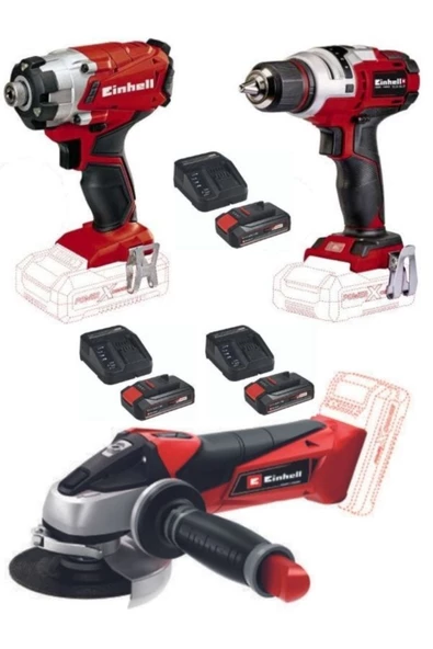 Einhell Te-ci 18/1 Vidalama Te-cd 18 Li E Matkap Te-ag 18/115 Avuç Taşlama 3x2.5 Ah Akülü Usta Seti ürün görseli 1