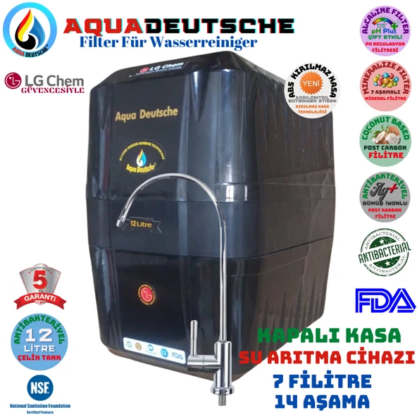 AQUA DEUTSCHE SİYAH 12 LİTRE 7 FİLTRE 14 AŞAMA SU ARITMA CİHAZI ürün görseli 1