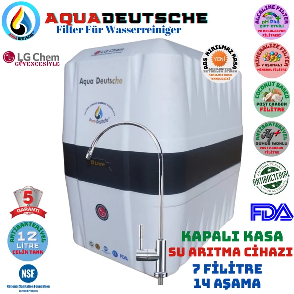 AQUA DEUTSCHE BEYAZ SİYAH 12 LİTRE 7 FİLTRE 14 AŞAMA SU ARITMA CİHAZI ürün görseli 1