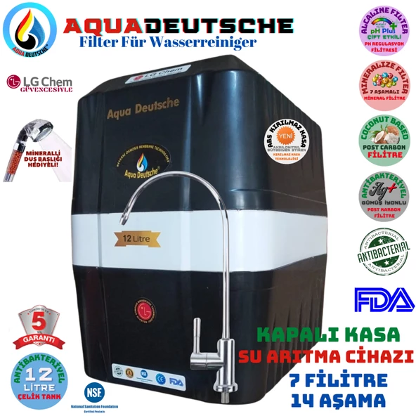 AQUA DEUTSCHE SİYAH BEYAZ 12 LİTRE 7 FİLTRE 14 AŞAMA SU ARITMA CİHAZI ürün görseli 1
