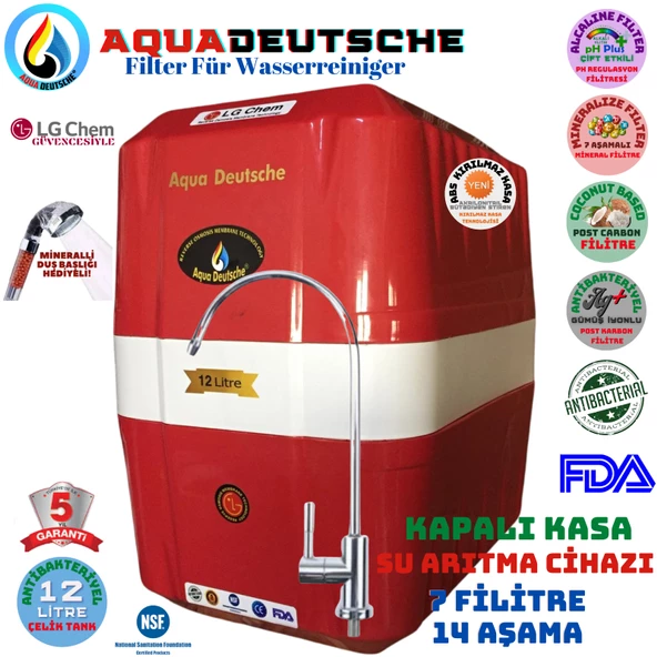 AQUA DEUTSCHE KIRMIZI BEYAZ 12 LİTRE 7 FİLTRE 14 AŞAMA SU ARITMA CİHAZ ürün görseli 1
