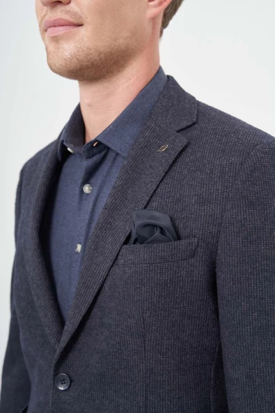 Lacivert Örme Mono Yaka 6 Drop Slim Fit Ceket 1002245151 - Resim 4