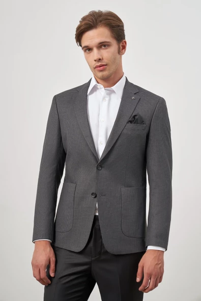 Füme  Kazayağı Desen Mono Yaka Çift Yırtmaç 2 Düğme 6 Drop Slim Fit Classic Ceket 1002245106 ürün görseli 1