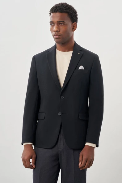 Lacivert Gabardin Mono Yaka Tam Astar Esnek 6 Drop Slim Fit Casual Ceket 1002245162 ürün görseli 1